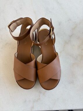 Michael Kors Women’s Brown Leather Ankle-Strap Sandals